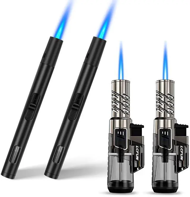 Main image of 4 Pack Torch Lighters Refillable Butane Lighters with Adjustable Single Jet Flame and Visible Fuel Tank