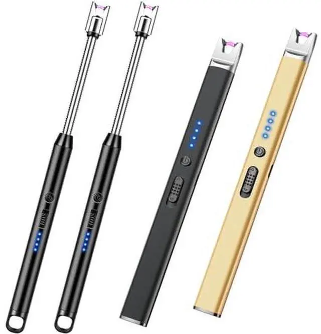 Main image of 4 Pack Candle Lighter Electric USB Rechargeable Plasma Arc Lighter with Safety Lock, Windproof Flameless Long Lighters for Candle, Grill, BBQ, Camping, Gas Stoves