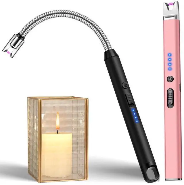 Main image of 2 Pack Candle Lighter Electric USB Rechargeable Plasma Arc Lighter with Safety Lock, Windproof Flameless Long Lighters for Candle