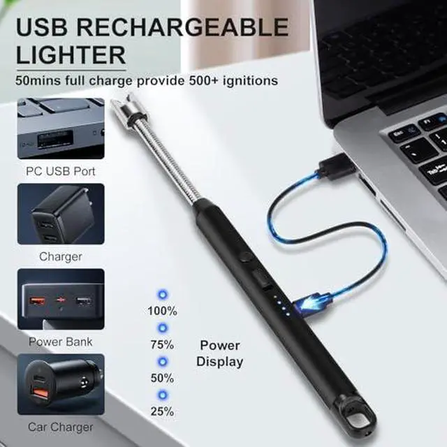Alt view image 3 of 7 - 2 Pack Candle Lighter Electric USB Rechargeable Plasma Arc Lighter with Safety Lock, Windproof Flameless Long Lighters for Candle