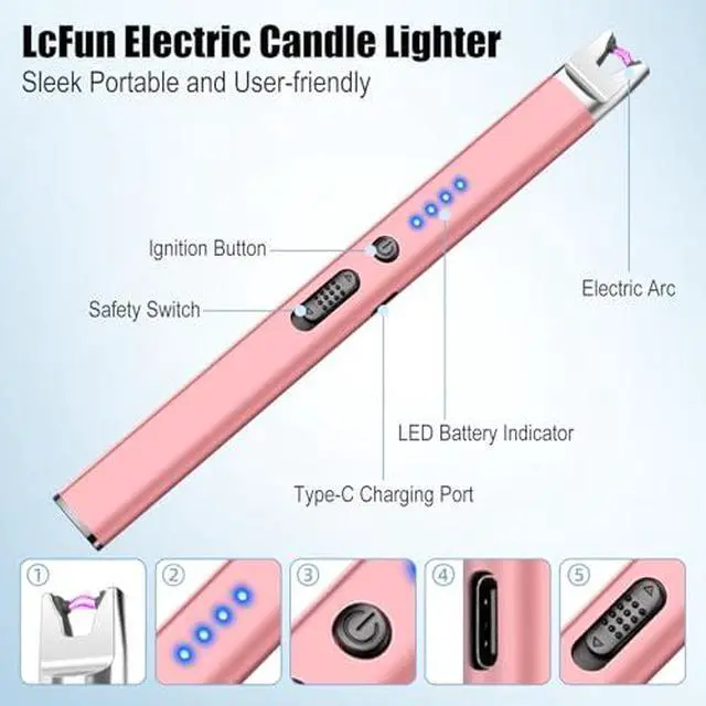 Alt view image 6 of 7 - 2 Pack Candle Lighter Electric USB Rechargeable Plasma Arc Lighter with Safety Lock, Windproof Flameless Long Lighters for Candle