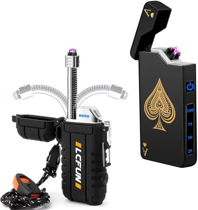 Main image of Waterproof Lighter with Flashlight & Cool Electric Dual Arc Lighter