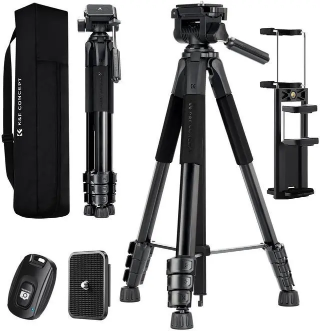 Main image of Camera Tripod, 68" Lightweight Portable Travel Outdoor DSLR Tripods for Camera Phone Video Recording Tripod Stand, Cellphone Clip for Smartphone Live Streaming Vlog S254A3+BV01
