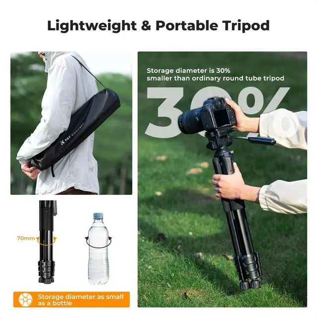 Alt view image 3 of 7 - Camera Tripod, 68" Lightweight Portable Travel Outdoor DSLR Tripods for Camera Phone Video Recording Tripod Stand, Cellphone Clip for Smartphone Live Streaming Vlog S254A3+BV01