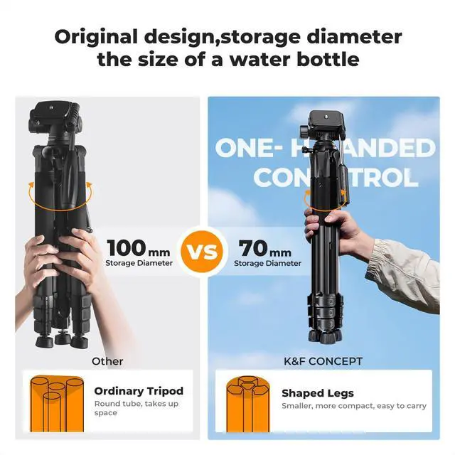 Alt view image 2 of 7 - Camera Tripod, 68" Lightweight Portable Travel Outdoor DSLR Tripods for Camera Phone Video Recording Tripod Stand, Cellphone Clip for Smartphone Live Streaming Vlog S254A3+BV01