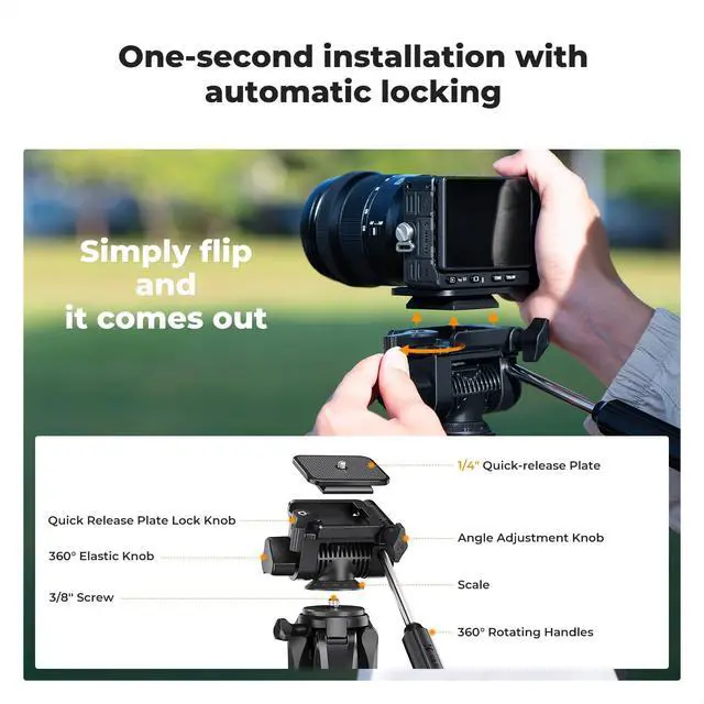 Alt view image 5 of 7 - Camera Tripod, 68" Lightweight Portable Travel Outdoor DSLR Tripods for Camera Phone Video Recording Tripod Stand, Cellphone Clip for Smartphone Live Streaming Vlog S254A3+BV01