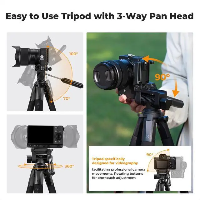 Alt view image 6 of 7 - Camera Tripod, 68" Lightweight Portable Travel Outdoor DSLR Tripods for Camera Phone Video Recording Tripod Stand, Cellphone Clip for Smartphone Live Streaming Vlog S254A3+BV01