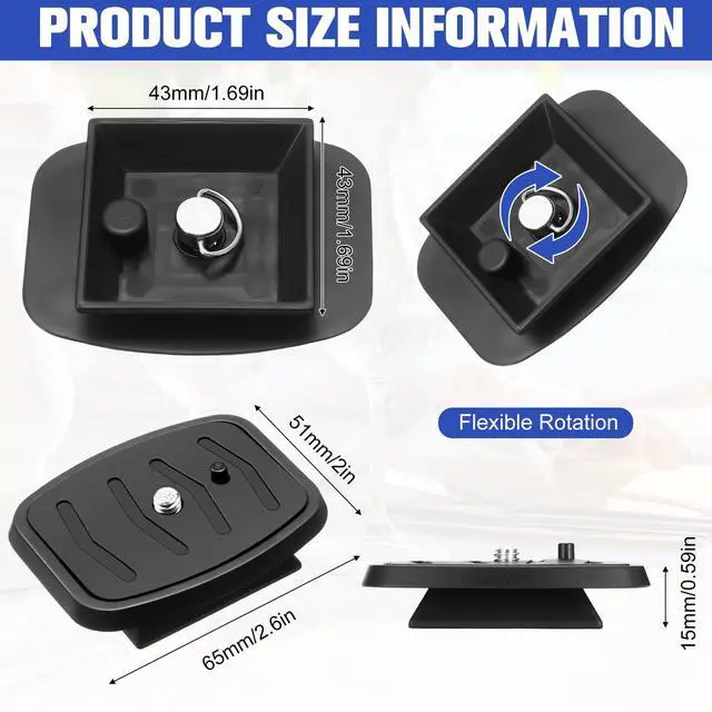 Alt view image 2 of 6 - 2 Pack 41mm and 43mm Tripod Quick Release Plate Camera Mounting Adapter, 2 Sizes QR Release Camera Tripod Ball Head Parts Replacement Compatible with Ambico V0552 V0554, Sunpak,Kalimar