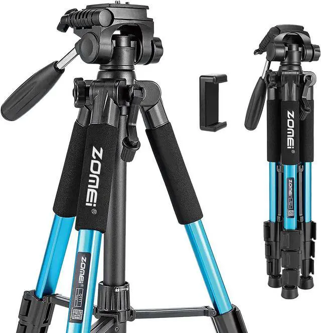 Main image of Portable 55-inch Camera Tripod Q111 Lightweight Phone Stand with Phone Holder and Quick Release Plate for DSLR Cameras,Cell Phones,Projector,Webcam,Spotting Scopes Canon EOS Nikon Sony Samsung(Blue)