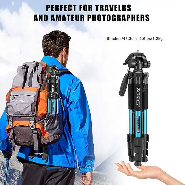 Alt view image 2 of 7 - Portable 55-inch Camera Tripod Q111 Lightweight Phone Stand with Phone Holder and Quick Release Plate for DSLR Cameras,Cell Phones,Projector,Webcam,Spotting Scopes Canon EOS Nikon Sony Samsung(Blue)