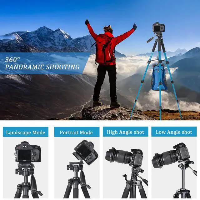 Alt view image 3 of 7 - Portable 55-inch Camera Tripod Q111 Lightweight Phone Stand with Phone Holder and Quick Release Plate for DSLR Cameras,Cell Phones,Projector,Webcam,Spotting Scopes Canon EOS Nikon Sony Samsung(Blue)