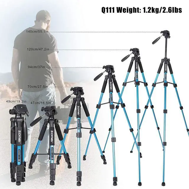 Alt view image 4 of 7 - Portable 55-inch Camera Tripod Q111 Lightweight Phone Stand with Phone Holder and Quick Release Plate for DSLR Cameras,Cell Phones,Projector,Webcam,Spotting Scopes Canon EOS Nikon Sony Samsung(Blue)
