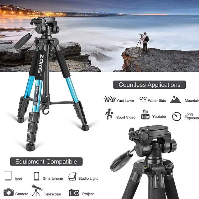 Alt view image 5 of 7 - Portable 55-inch Camera Tripod Q111 Lightweight Phone Stand with Phone Holder and Quick Release Plate for DSLR Cameras,Cell Phones,Projector,Webcam,Spotting Scopes Canon EOS Nikon Sony Samsung(Blue)