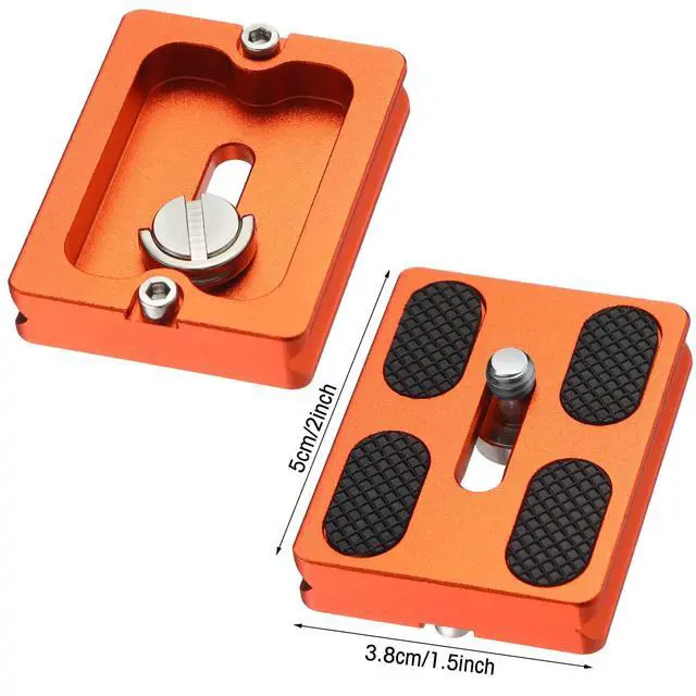 Alt view image 2 of 7 - 2 Pieces Metal Quick Release Plate with 1/4''-20 Camera Screw Tripod Mount Plate Fits Standard for DSLR Camera Tripod Ball Head(Orange,Pu50)