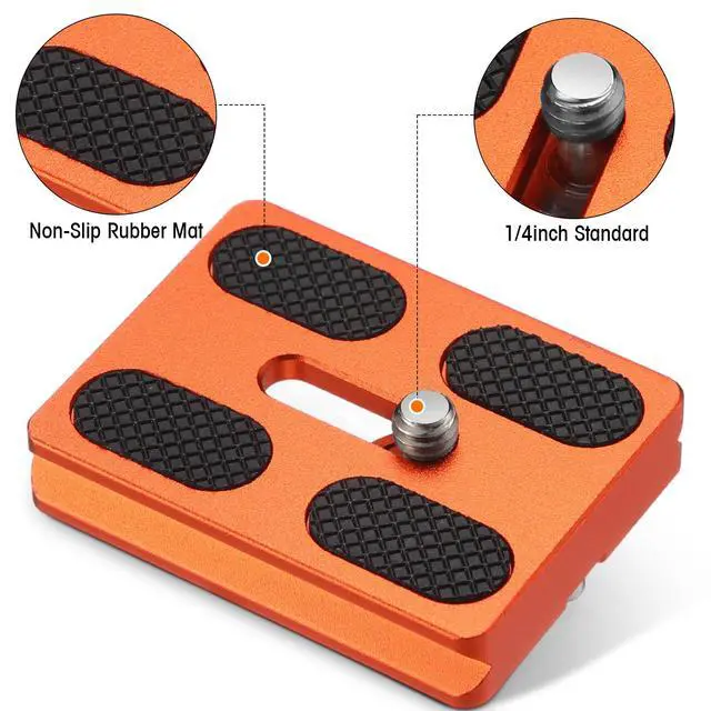 Alt view image 4 of 7 - 2 Pieces Metal Quick Release Plate with 1/4''-20 Camera Screw Tripod Mount Plate Fits Standard for DSLR Camera Tripod Ball Head(Orange,Pu50)