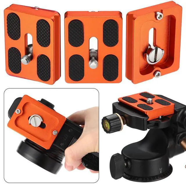 Alt view image 3 of 7 - 2 Pieces Metal Quick Release Plate with 1/4''-20 Camera Screw Tripod Mount Plate Fits Standard for DSLR Camera Tripod Ball Head(Orange,Pu50)