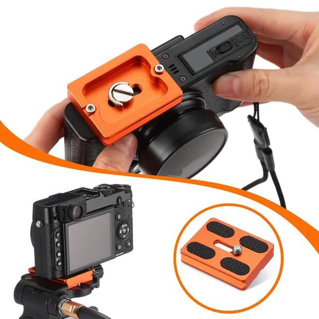 Alt view image 6 of 7 - 2 Pieces Metal Quick Release Plate with 1/4''-20 Camera Screw Tripod Mount Plate Fits Standard for DSLR Camera Tripod Ball Head(Orange,Pu50)