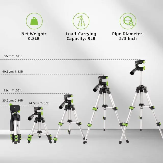 Alt view image 3 of 7 - TPD05 19.7" Lightweight Aluminum Tripod-Mini Portable Adjustable Tripod for Laser Level and Camera, with 3-Way Flexible Pan Head and Bubble Level, Quick Release Plate with 1/4"-20 Screw Mount