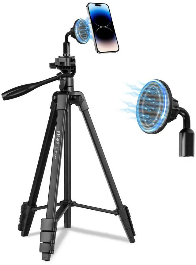 Main image of 55" Phone Tripod, PHOPIK Aluminum Extendable Tripod Stand with Shutter, Carrying Bag, Compatible with iPhone/Android/Sport Camera&Insta 360 x5 Perfect for Video Recording/Selfies/Live Stream/Vlogging