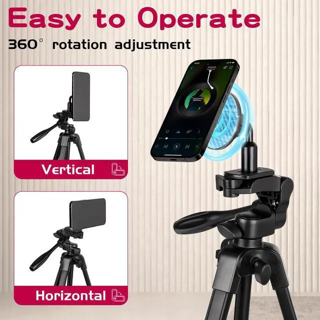 Alt view image 3 of 5 - 55" Phone Tripod, PHOPIK Aluminum Extendable Tripod Stand with Shutter, Carrying Bag, Compatible with iPhone/Android/Sport Camera&Insta 360 x5 Perfect for Video Recording/Selfies/Live Stream/Vlogging