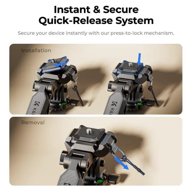 Alt view image 4 of 7 - Lightweight Camera Tripod for Phone, 16.7"(42.5cm) Folded with Quick Release Plate, Phone Holder & Strap, Max 62.2"(158cm) Height, 3kg Load, Camera Stand for Photography & DSLR/iPhone
