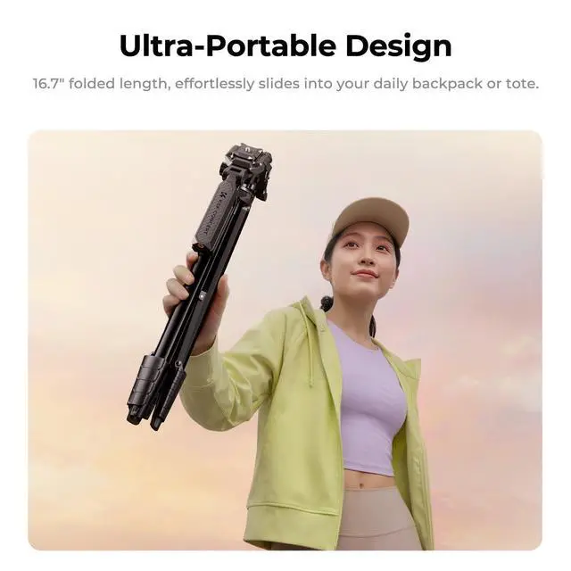 Alt view image 2 of 7 - Lightweight Camera Tripod for Phone, 16.7"(42.5cm) Folded with Quick Release Plate, Phone Holder & Strap, Max 62.2"(158cm) Height, 3kg Load, Camera Stand for Photography & DSLR/iPhone
