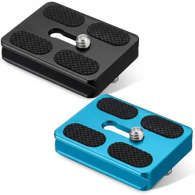Main image of 2 Pieces Metal Quick Release Plate with 1/4''-20 Camera Screw Tripod Mount Plate Fits Standard for DSLR Camera Tripod Ball Head(Pu50,Black and Blue)
