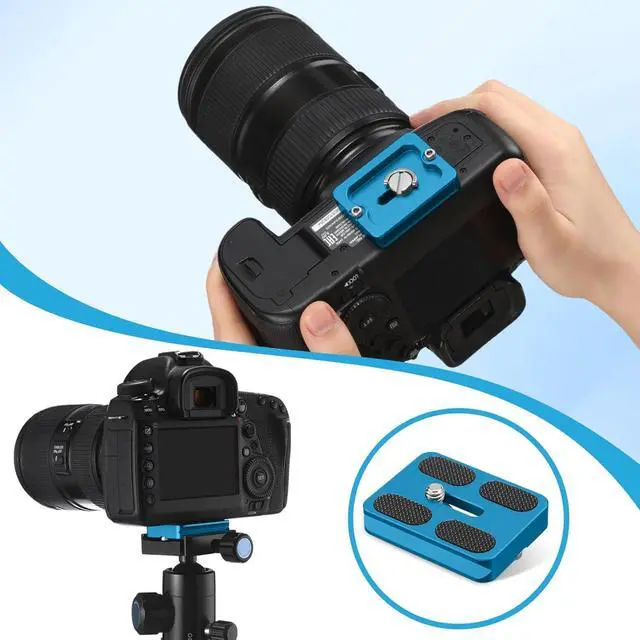 Alt view image 6 of 7 - 2 Pieces Metal Quick Release Plate with 1/4''-20 Camera Screw Tripod Mount Plate Fits Standard for DSLR Camera Tripod Ball Head(Pu50,Black and Blue)