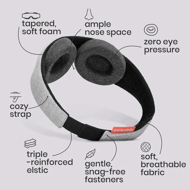 Alt view image 2 of 7 - Manta Original Sleep Mask - Maximum Blackout Sleep Mask for Deep Sleep, Adjustable with Detachable Eye Cups, Zero Eye Pressure for Back & Belly Sleepers, Ideal for Travel, Shift Work & Daytime Sleep