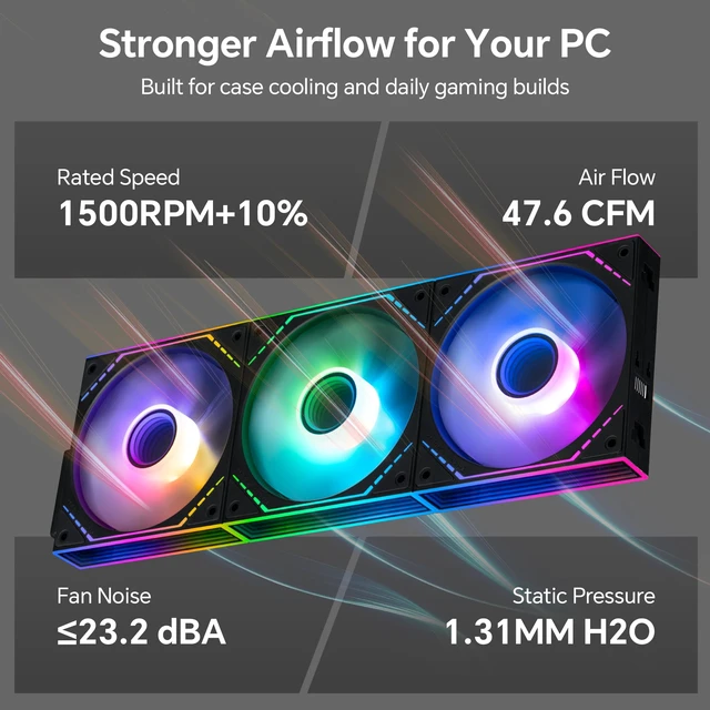 Alt view image 2 of 7 - TL-M12QR-S X3 120mm Reverse Case Fans, 3-Pack | Daisy Chain Wiring, ARGB Fan Blades, Infinity Mirror Lighting