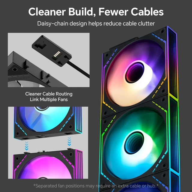 Alt view image 3 of 7 - TL-M12QR-S X3 120mm Reverse Case Fans, 3-Pack | Daisy Chain Wiring, ARGB Fan Blades, Infinity Mirror Lighting