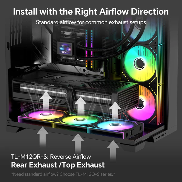 Alt view image 5 of 7 - TL-M12QR-S X3 120mm Reverse Case Fans, 3-Pack | Daisy Chain Wiring, ARGB Fan Blades, Infinity Mirror Lighting