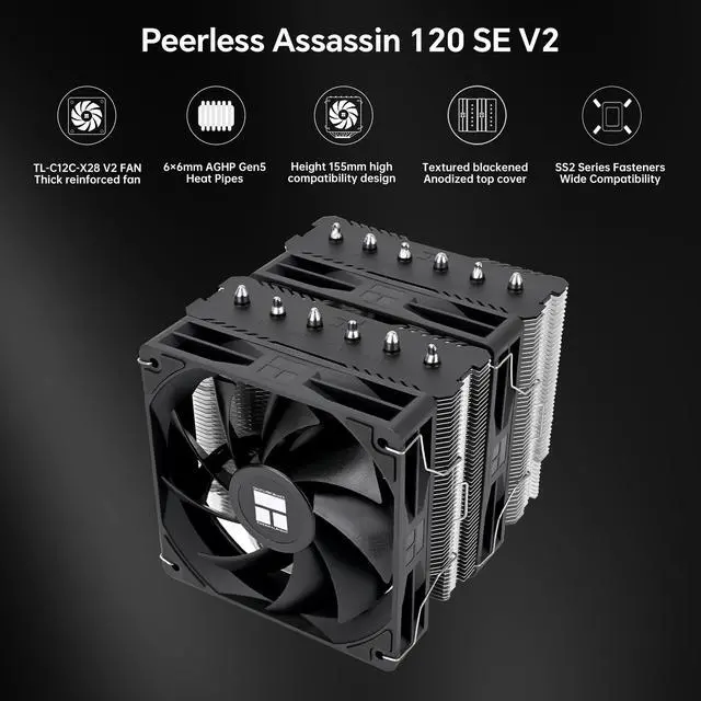 Alt view image 3 of 7 - Peerless Assassin 120 SE V2 CPU Cooler, Dual Tower, 1850RPM