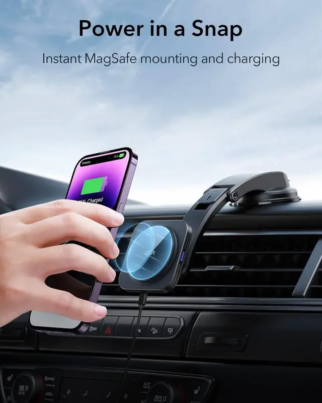 Alt view image 2 of 7 - for MagSafe Car Mount Charger, Dashboard Magnetic Wireless Car Charger Mount, Compatible with MagSafe Car Charger, for iPhone 17-12 Series, Galaxy S26/S25, Fast Charging, Car Accessories, Black