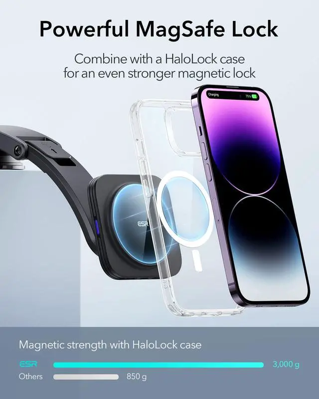 Alt view image 3 of 7 - for MagSafe Car Mount Charger, Dashboard Magnetic Wireless Car Charger Mount, Compatible with MagSafe Car Charger, for iPhone 17-12 Series, Galaxy S26/S25, Fast Charging, Car Accessories, Black