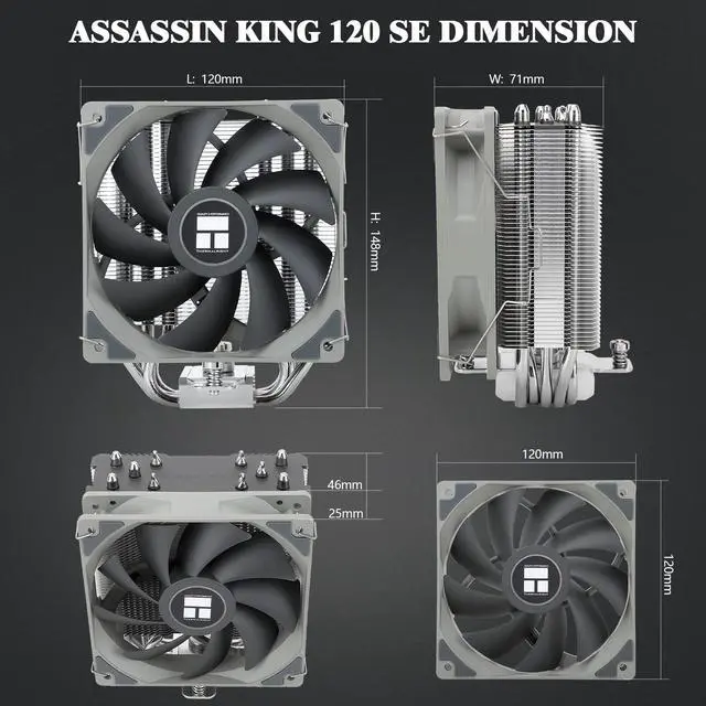 Alt view image 3 of 6 - Assassin King 120 SE CPU Air Cooler, AK120 SE, 5 Heatpipes, AGHP Technology TL-C12C PWM Quiet Fan CPU Cooler with S-FDB Bearing, for AMD AM4/Intel 1150/1151/1200/1700/1851