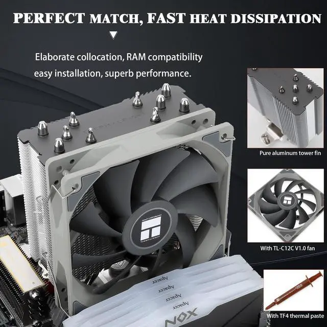 Alt view image 4 of 6 - Assassin King 120 SE CPU Air Cooler, AK120 SE, 5 Heatpipes, AGHP Technology TL-C12C PWM Quiet Fan CPU Cooler with S-FDB Bearing, for AMD AM4/Intel 1150/1151/1200/1700/1851
