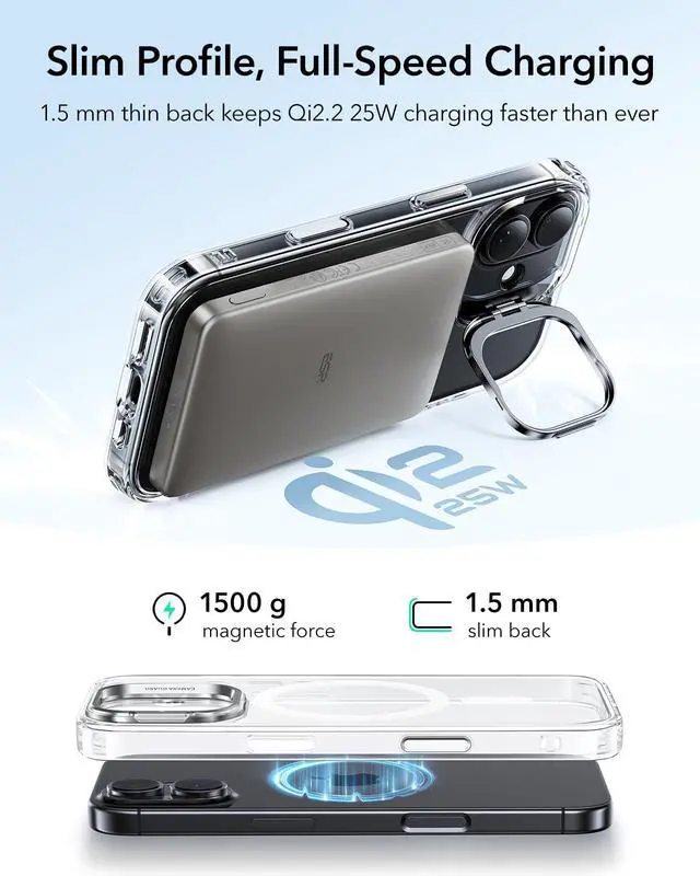 Alt view image 7 of 7 - for iPhone 17 Case with Stash Stand, Compatible with MagSafe, Military-Grade Drop Protection Magnetic Phone Case for iPhone 17, Scratch-Resistant Back Cover,Clear