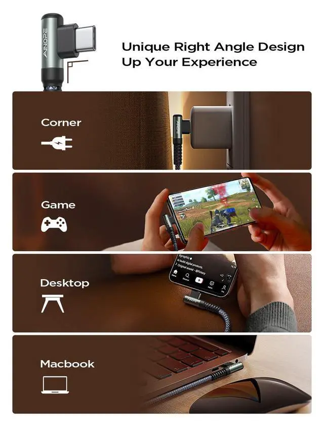Alt view image 5 of 7 - USB C to USB C Cable 60W, 16.4ft USB Type C Cable Right Angle, Compatible with Samsung Galaxy S21 S20, Note 20 Ultra 10 9 8, MacBook Air/Pro 13'', iPad mini 6/Pro/Air 2020 (16.4FT, Grey)