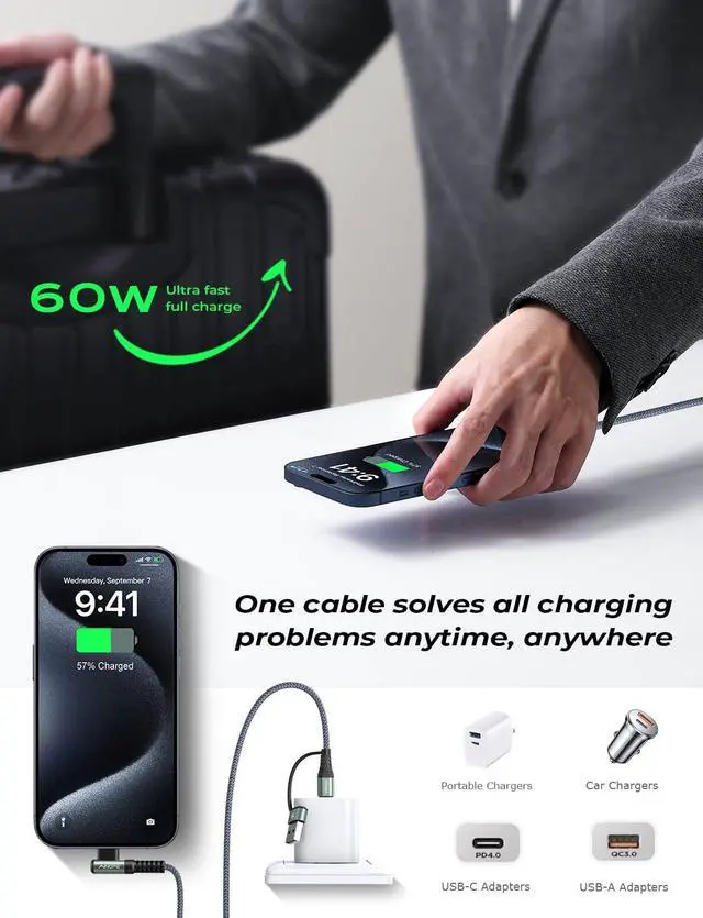 Alt view image 3 of 7 - Car Charger, Smallest 4.8A All Metal USB Car Charger Port Fast Charge 6.6FT-2Pack 60W USB-C to USB-C Cable for iPad