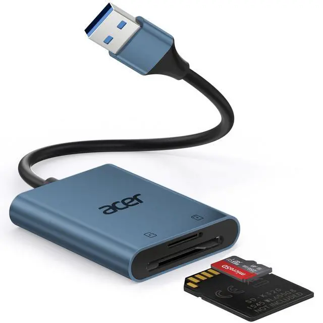Main image of SD Card Reader, USB A 3.0 to Micro Memory Card Reader, Aluminum Dual Slot SD to USB Adapter for Computer, PC, Laptop and Type A Devices, Compatible with SD/Micro SDXC/SDXC/SDHC/TF Cards-Midnight