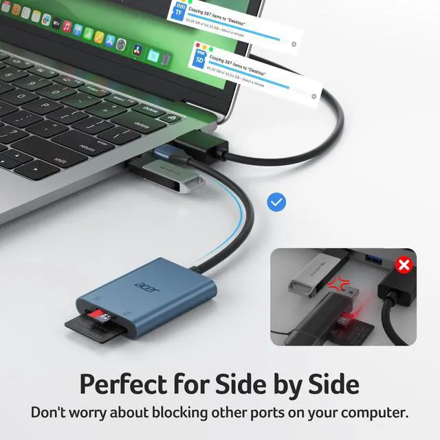 Alt view image 4 of 7 - SD Card Reader, USB A 3.0 to Micro Memory Card Reader, Aluminum Dual Slot SD to USB Adapter for Computer, PC, Laptop and Type A Devices, Compatible with SD/Micro SDXC/SDXC/SDHC/TF Cards-Midnight