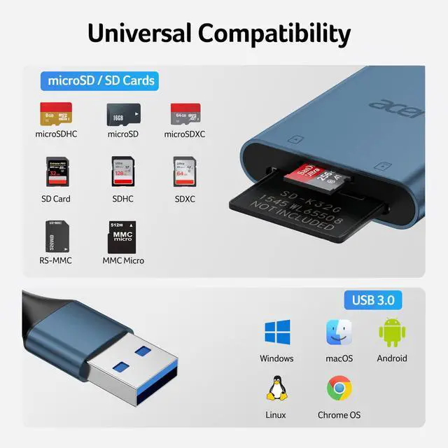 Alt view image 7 of 7 - SD Card Reader, USB A 3.0 to Micro Memory Card Reader, Aluminum Dual Slot SD to USB Adapter for Computer, PC, Laptop and Type A Devices, Compatible with SD/Micro SDXC/SDXC/SDHC/TF Cards-Midnight