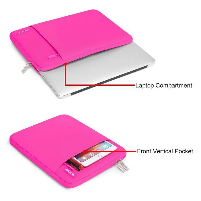 Alt view image 4 of 6 - Laptop Case 13.3 inch, 13-13.3 inch Laptop Sleeve Compatible with MacBook Air/Pro 13/Pro 14 M5 M4 M3 M2 M1, HP Dell ASUS Lenovo,Polyester Vertical Computer Sleeve Bag with Pocket, Bright Rose