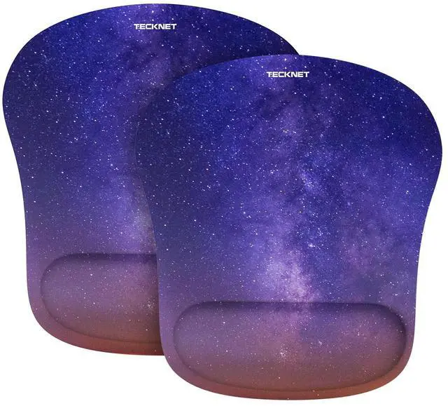 Main image of 2 Pack Mouse Pad with Wrist Support, Ergonomic Gaming Mouse Pad Pain Relief, Portable Comfortable Mousepad for Computer, Laptop, Office, Home Non-Slip Base, Waterproof Surface - Purple Galaxy