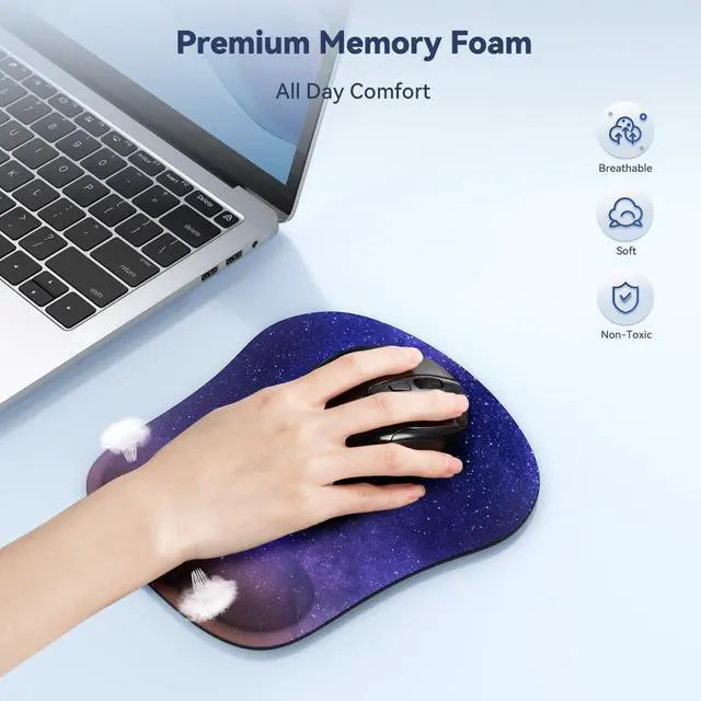 Alt view image 3 of 7 - 2 Pack Mouse Pad with Wrist Support, Ergonomic Gaming Mouse Pad Pain Relief, Portable Comfortable Mousepad for Computer, Laptop, Office, Home Non-Slip Base, Waterproof Surface - Purple Galaxy