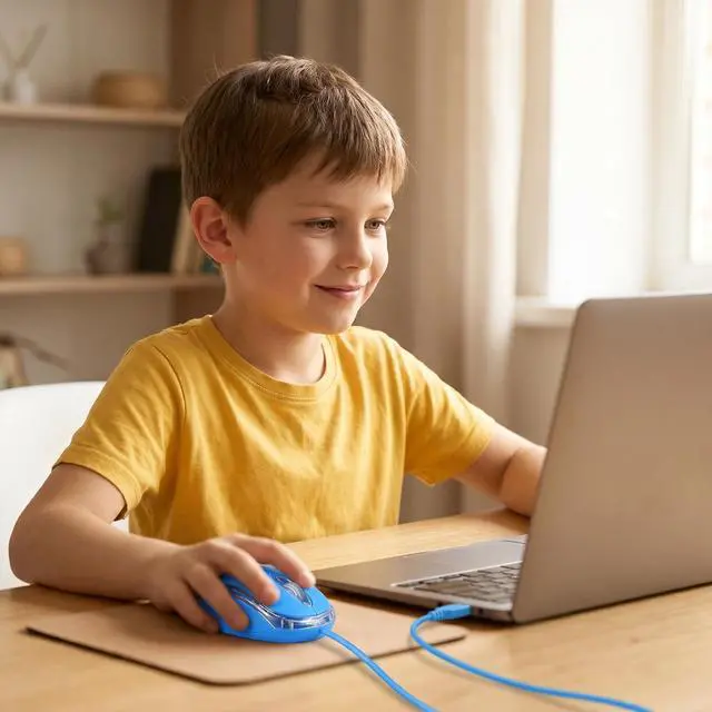 Alt view image 5 of 7 - Kids Mouse for Laptop USB Ergonomic Optical Mouse Blue Color 1.5M Cable