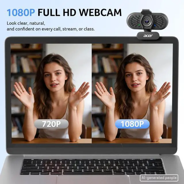 Alt view image 2 of 7 - 1080p Webcam USB Plug and Play Webcam for PC with Noise Cancellation Microphones Computer Camera for Desktop Streaming Gaming Online Meeting Wide Angle Privacy Cover A-to-C Adapter Easy Setup