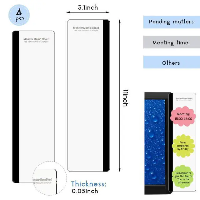 Alt view image 2 of 7 - 4 Pieces Monitor Memo Board, Memo Boards for Computers Transparent Acrylic Monitor Side Panel Office Desk Accessories Desktop Computer Sticky Note Holder for Office Home Work Desk