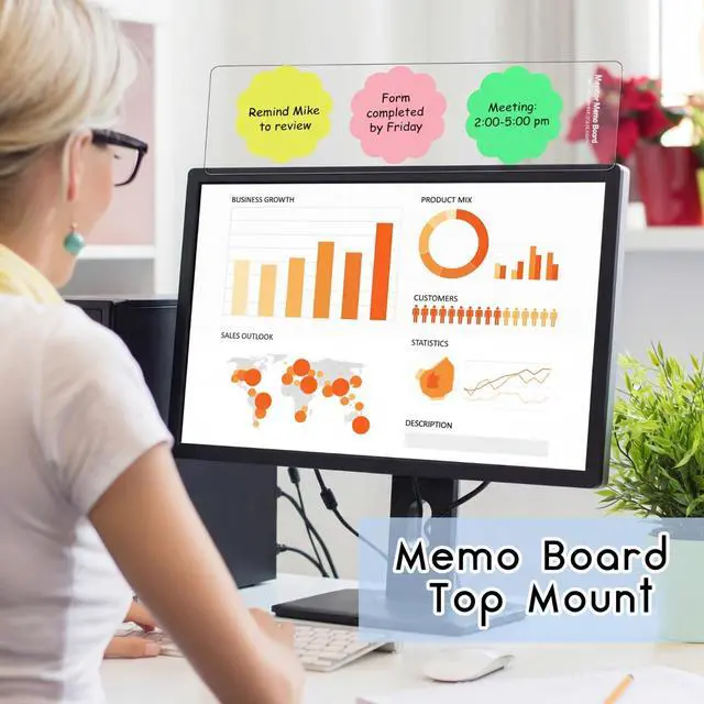 Alt view image 5 of 7 - 4 Pieces Monitor Memo Board, Memo Boards for Computers Transparent Acrylic Monitor Side Panel Office Desk Accessories Desktop Computer Sticky Note Holder for Office Home Work Desk